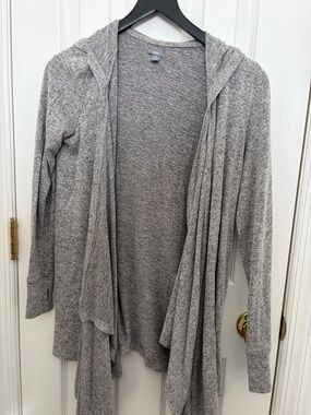 aerie Heather Gray Hooded Open Drape Cardigan